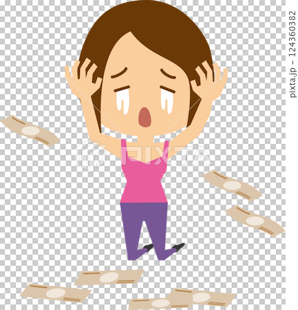 ギャンブルに負けて泣いている女性のイメージイラスト 124360382