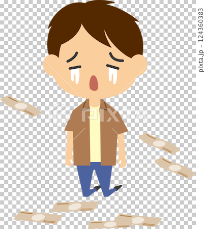 ギャンブルに負けて泣いている男性のイメージイラスト ギャンブルに負けて泣いている男性のイメージイラスト 124360383