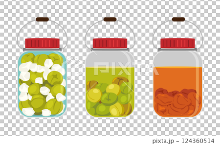 儲藏瓶中的一組梅酒插圖 124360514