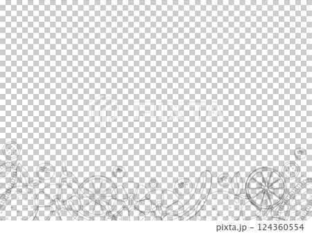 モノクロラインで書かれた夏野菜とフルーツのイラスト素材 124360554