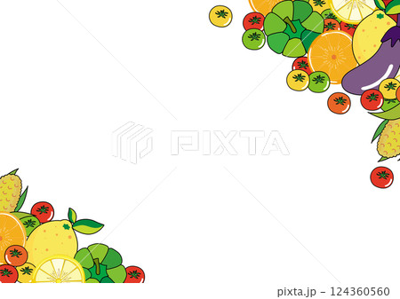 夏野菜と果物のイラスト　野菜のフレーム素材 124360560