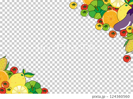 夏野菜と果物のイラスト　野菜のフレーム素材 124360560
