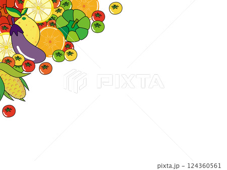夏野菜と果物のイラスト　野菜のフレーム素材 124360561