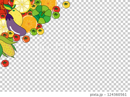 夏野菜と果物のイラスト　野菜のフレーム素材 124360561