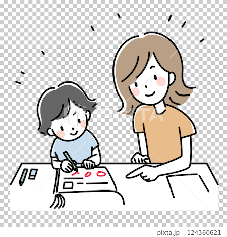 Illustration of a parent and child working on drills at home 124360621