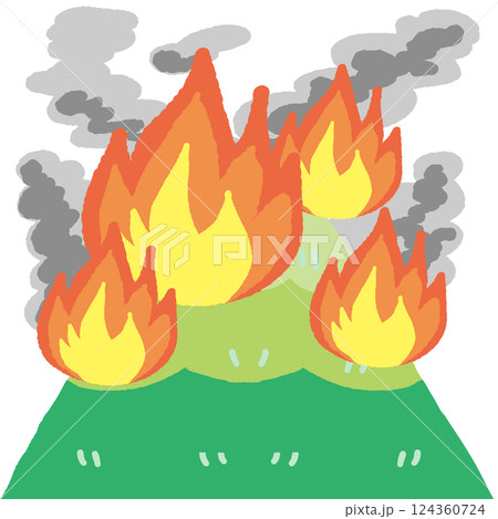 三角の山に燃え盛る山火事のイラスト 124360724