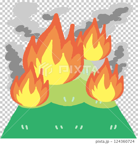 三角の山に燃え盛る山火事のイラスト 124360724