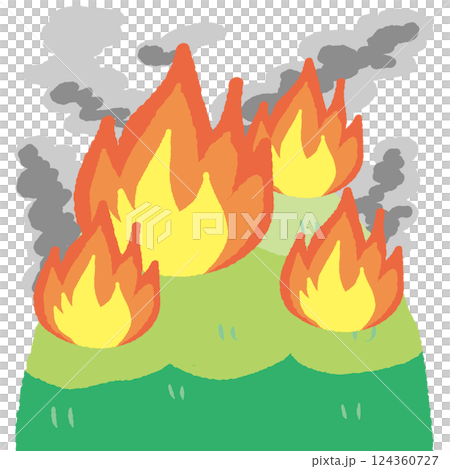 まるい山に燃え盛る山火事 124360727