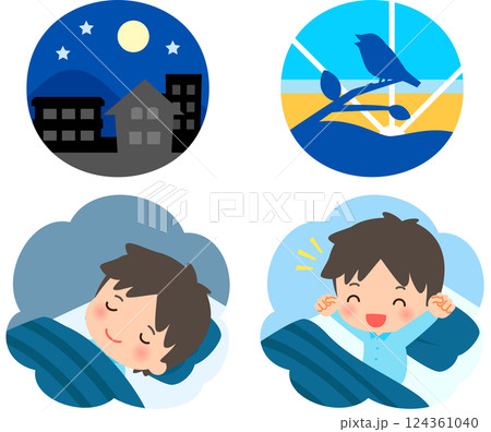 夜に眠り夜明けに起床する男性 124361040
