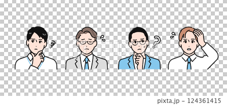 簡單的向量插圖集，描繪了一個表情憂慮的年輕人 124361415