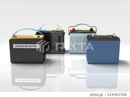 カーバッテリー　ハイブリッド補機バッテリー　リン酸鉄リチウムイオンバッテリー(3DCGイメージ) 124361566
