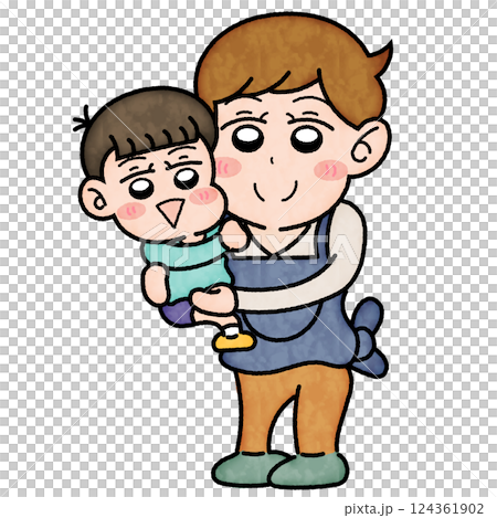 A nursery teacher carrying a child on her back 124361902