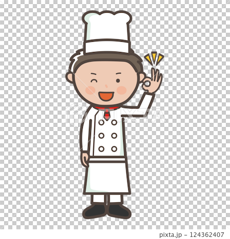 Full-body illustration of a young male chef giving an OK sign 124362407