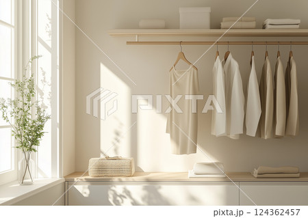 ミニマルでエレガントなウォークインクローゼット 124362457