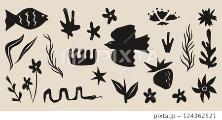 Black organic boho cut out shapes set 124362521