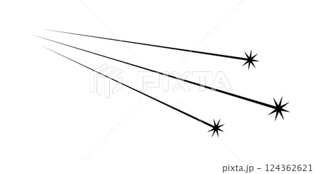 Falling star shape. Comet trail icon. Abstract shooting star. Cosmos asteroid tail. Comet tail. Design element. Flying meteor silhouette. Vector illustration isolated on white background 124362621