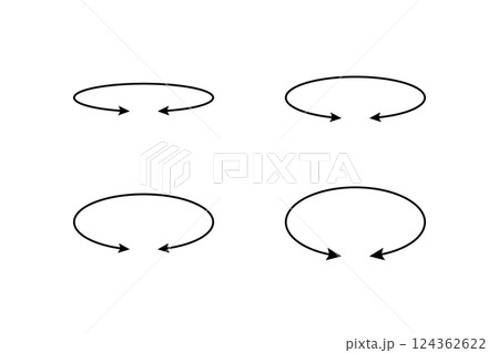 Oval circle double arrow icons set. Ellipse orbit line arrow symbol. Oval circumference sign. Vector illustration isolated on white background 124362622