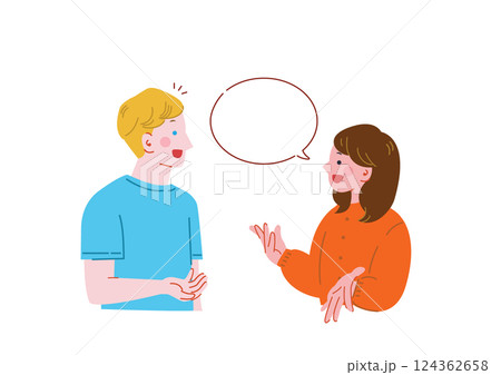 白人男性と会話をする日本人女性 白人男性と会話をする日本人女性 124362658