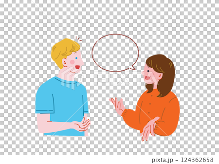 A Japanese woman having a conversation with a Caucasian man 124362658