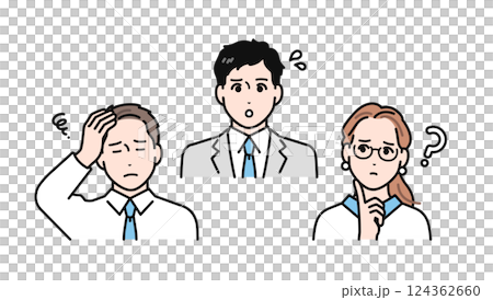 Simple vector illustration set of a business team with worried expressions Simple vector illustration set of a business team with worried expressions 124362660