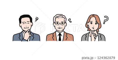 悩む表情の会社役員のシンプルなベクターイラストセット 124362879