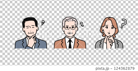 悩む表情の会社役員のシンプルなベクターイラストセット 124362879