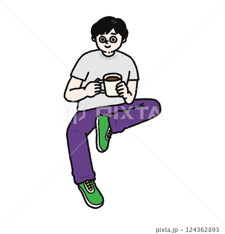 コーヒーを飲みながらくつろぐ男性 コーヒーを飲みながらくつろぐ男性 124362893