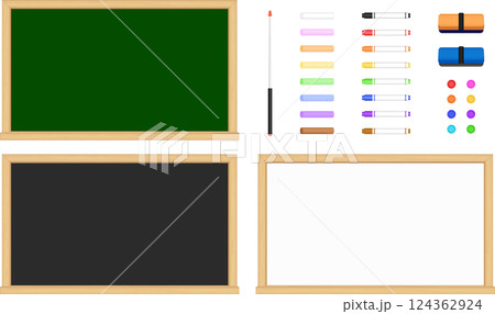 黒板_白板_文房具_イラストセット 黒板_白板_文房具_イラストセット 124362924