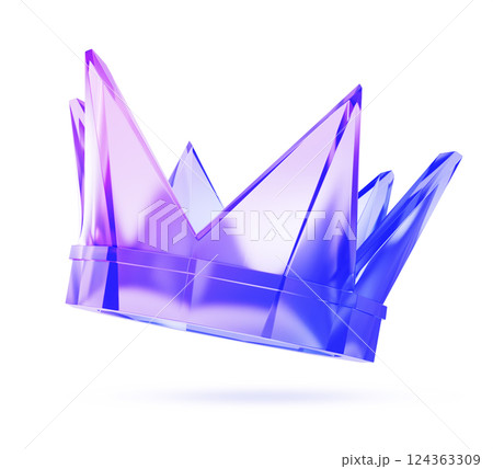 3d glass holographic transparent crown icon. Crystal royal headgear, blue pink gradient monarchy symbol with pointed spikes. Luxury medieval corona for game, ui design, winner award. 3D illustration 3d glass holographic transparent crown icon. Crystal royal headgear, blue pink gradient monarchy symbol with pointed spikes. Luxury medieval corona for game, ui design, winner award. 3D illustration 124363309