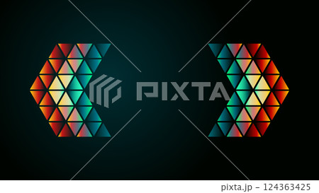 French quotes consists glass triangles on black background. Past future concept banner with quotes symbol. quote herringbone in retro futurism noir style. French quotation marks vector illustration. 124363425
