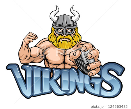 Viking Man Ice Hockey Sports Team Mascot 124363483