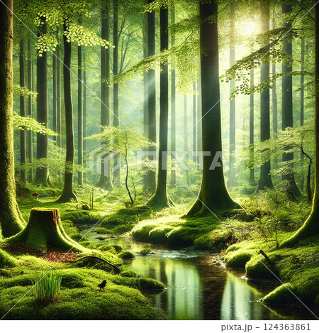 幻想的な森林の風景 124363861