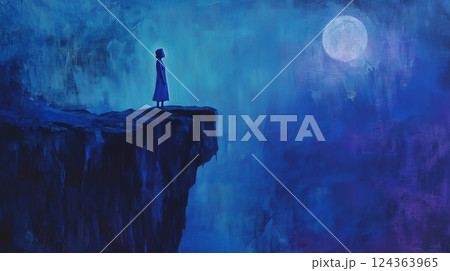 スピリチュアル空間幻想的な空に手を伸ばす少女のシルエット 124363965
