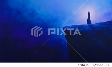 スピリチュアル空間幻想的な空に手を伸ばす少女のシルエット スピリチュアル空間幻想的な空に手を伸ばす少女のシルエット 124363985