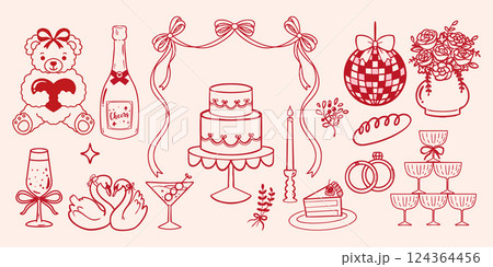 Cute coquette ribbon sweet beverage wedding hand drawn element 124364456