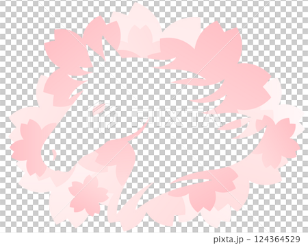 Frame of a white horse profile silhouette on a pink cherry blossom background 124364529