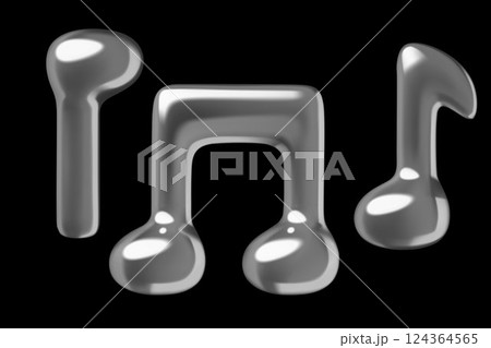 Chrome musical notes 3d vector icons set on black background Chrome musical notes 3d vector icons set on black background 124364565