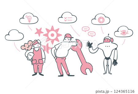 AIロボットと工員の対立 ストックイラスト素材 AIロボットと工員の対立 ストックイラスト素材 124365116