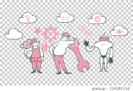 AIロボットと工員の対立 ストックイラスト素材 AIロボットと工員の対立 ストックイラスト素材 124365116