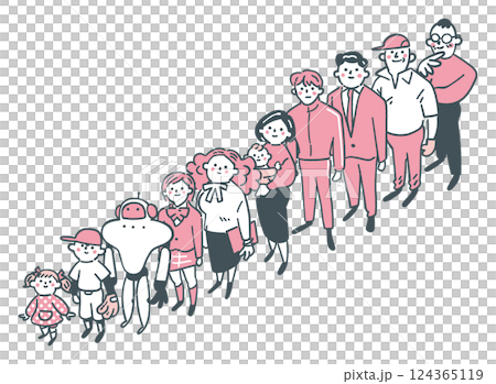 一列に並人々とAIロボット　ストックイラスト素材 124365119