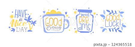 Good Day and Good Evening Quote and Saying Lettering and Inscription Vector Set 124365518