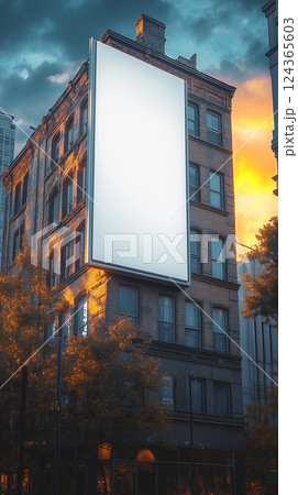 ビルの側面にある大きな白い看板 124365603