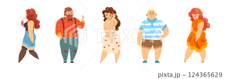 Plump Man and Woman Character with Chubby Stout Body Vector Set Plump Man and Woman Character with Chubby Stout Body Vector Set 124365629