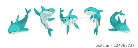 Blue Shark Toothy Animal with Fin Vector Set 124365737