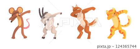 Various Animals Standing in Dub Dancing Pose Vector Set 124365744