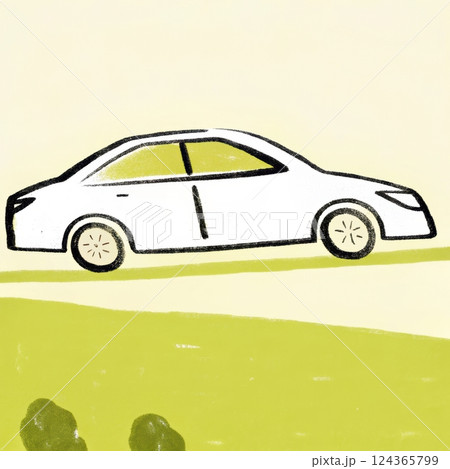 Minimalistic illustration of a white car on a pastel background in vintage style 124365799