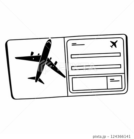 Simple black and white airplane ticket icon for travel and transportation themes 124366141