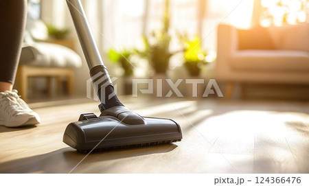 掃除機でフローリング掃除02 124366476