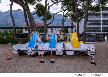 Makarska City Beach in Makarska riviera on the Adriatic Sea, Dalmatia region of Croatia 124366482