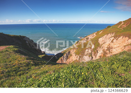 Coastal rocky seascape, region of Cape Roca, Atlantic ocean Portugal  Europe 124366629